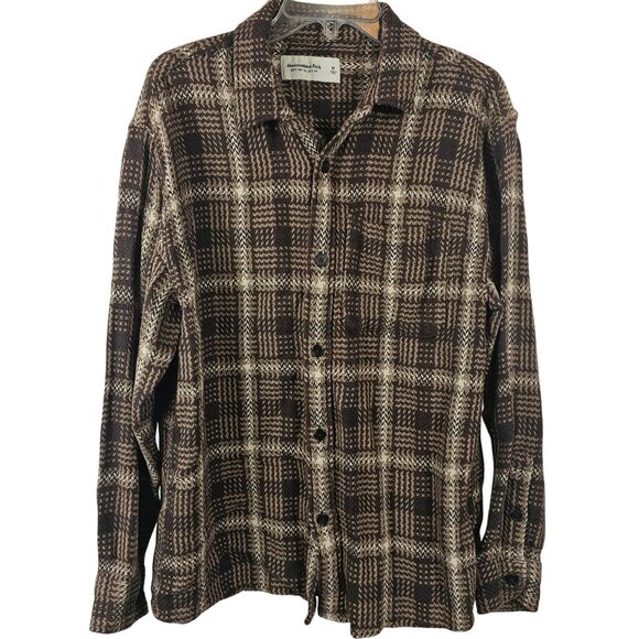 Y2K Abercrombie & Fitch Soft A&F Collection Mens M Brown Plaid Flannel Cabin - Picture 1 of 10
